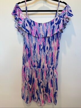 Lilly Pulitzer Blue, Pink, Purple & White Printed Off-Shoulder Romper